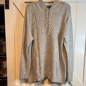 American Eagle Outfitters Heather Gray Cowl-Neck Cable Sweater